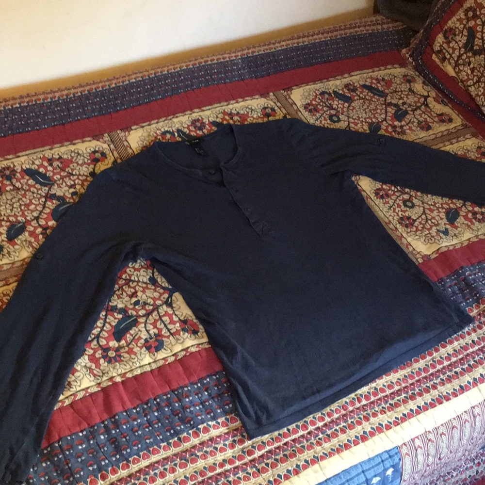 H&M Navy Blue Lightweight Button Front Jersey Henley S